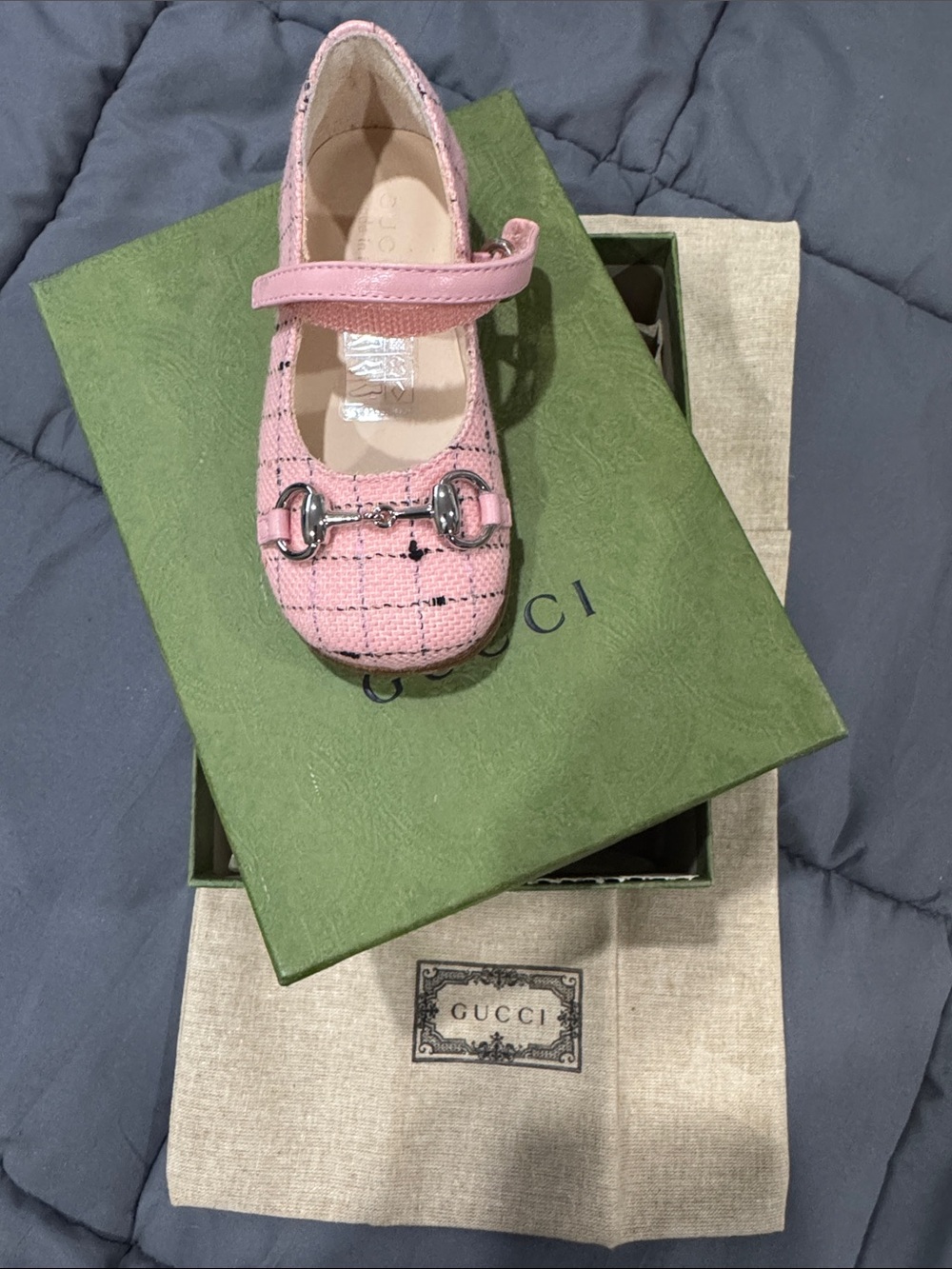 Gucci Pink Tweed Mary Jane Flat with Silver Horsebit